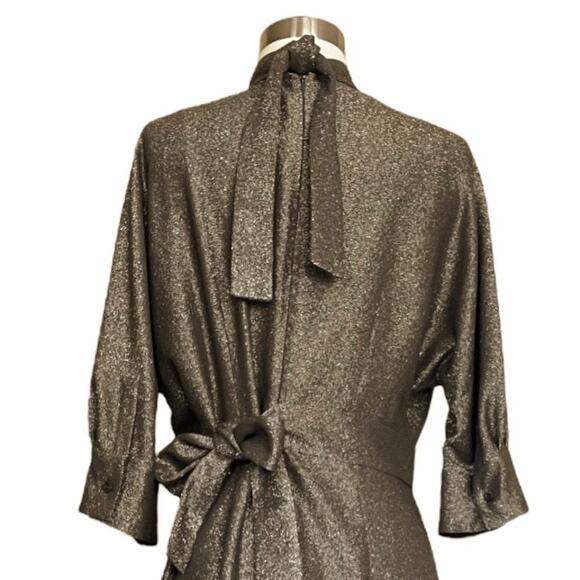 PRADA Lamé Silk Blend Dress in Gold Midi 3/4 Sleeves Runway Designer IT 44/ US 8 - Picture 3 of 16